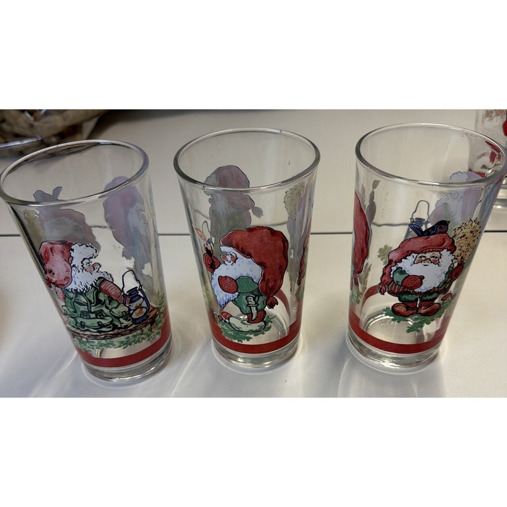 Vintage Firna Drinking Christmas Glass Tumbler Santa Troll -Set Of 3